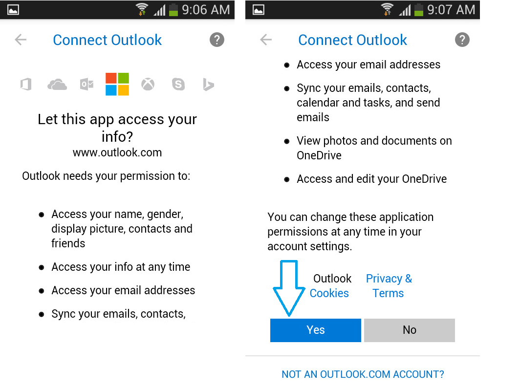 Hotmail login for Android
